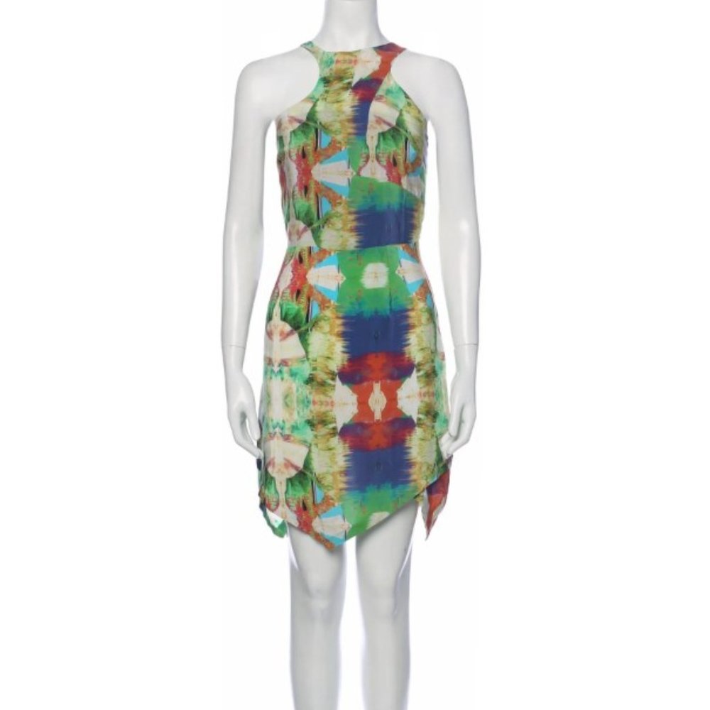 NEW Subo Watercolor Pinted Keyhole Back Silk Sleeveless Mini Dress